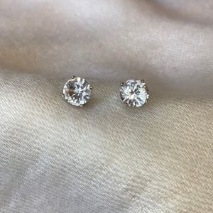 White Sapphire Studs Diamond Look Carat Earrings Pierced Ears